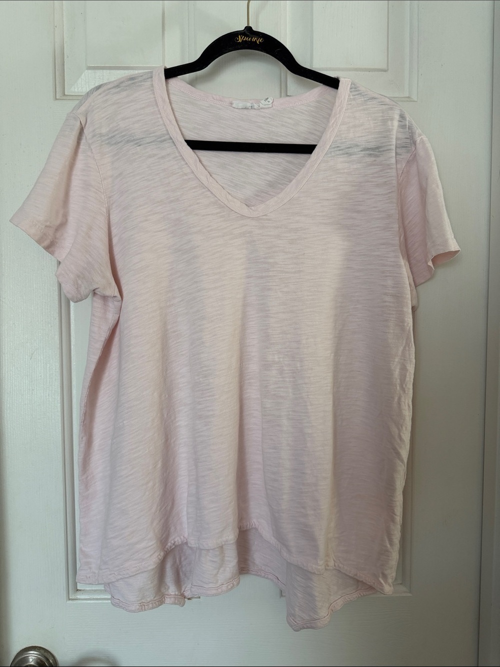 WILT short sleeve Light Pink V-Neck Women's Top slub size large